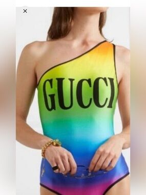 Gucci Rainbow One-Shoulder One Piece Swimsuit
